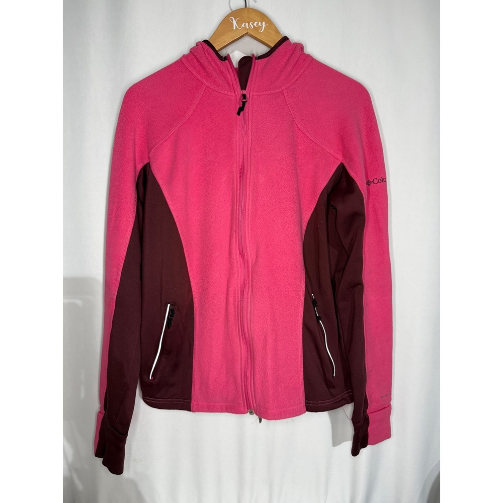 Columbia Womens XL Omni-Shield Fleece Hoodie Pink Burgundy Colorblock Full Zip